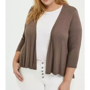 NWT Torrid Womens Super Soft Cardigan  3X Draped Open Front 3/4 Sleeves Brown